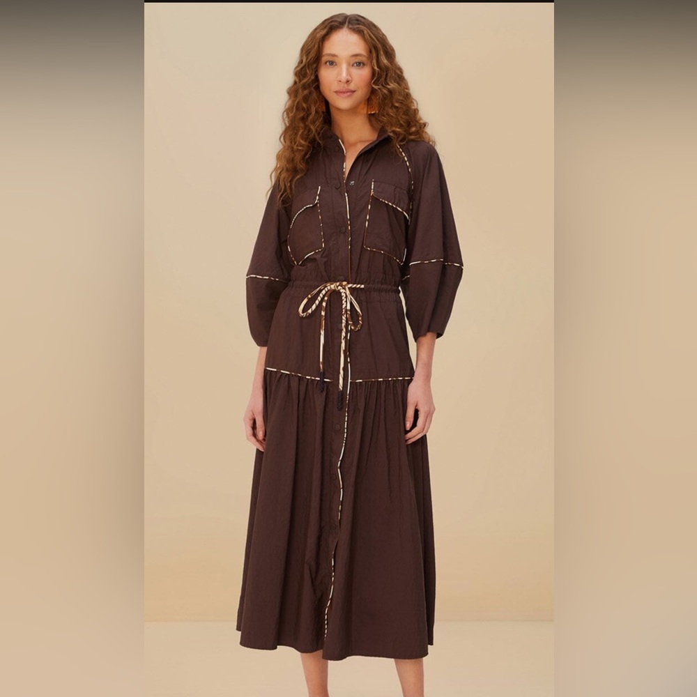 NWT FARM Rio Brown Chemise Midi Dress